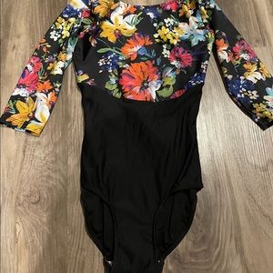 Eleve 3/4 sleeve floral leotard